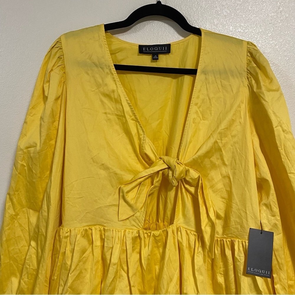 Eloquii Dress Women’s Size 16 Yellow Bubble hem Puff Sleeve Mini Dress NWT - Picture 5 of 15